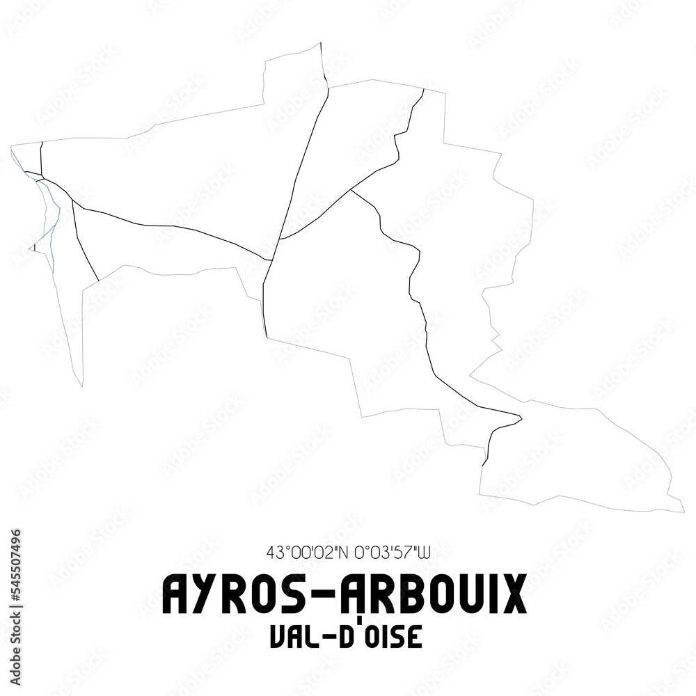 AYROS-ARBOUIX Val-d'Oise. Minimalistic street map with black and white lines.