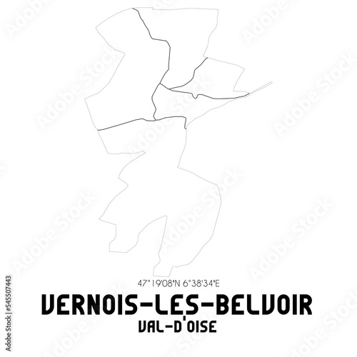 VERNOIS-LES-BELVOIR Val-d'Oise. Minimalistic street map with black and white lines.