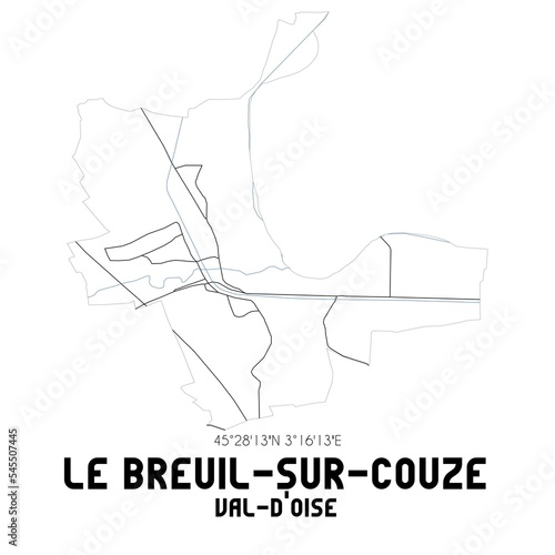 LE BREUIL-SUR-COUZE Val-d Oise. Minimalistic street map with black and white lines.