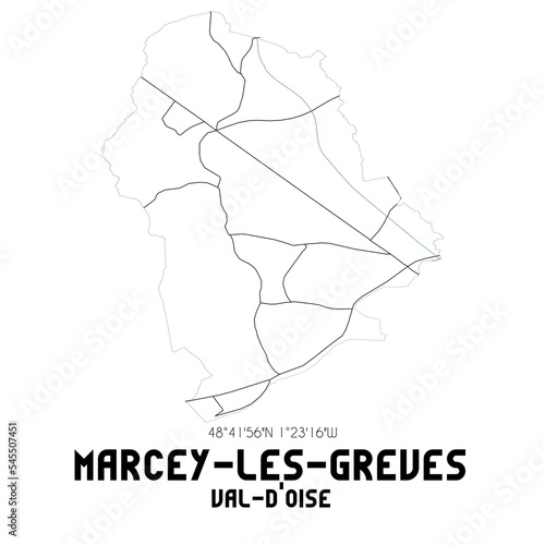 MARCEY-LES-GREVES Val-d'Oise. Minimalistic street map with black and white lines.