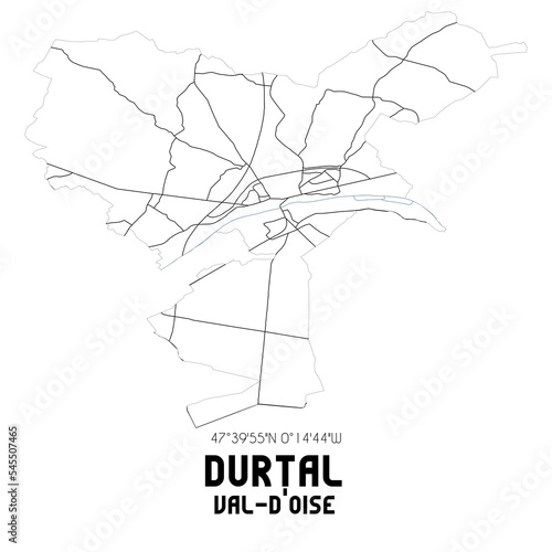 DURTAL Val-d'Oise. Minimalistic street map with black and white lines.