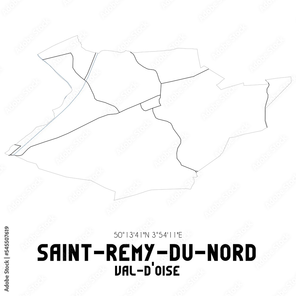 SAINT-REMY-DU-NORD Val-d'Oise. Minimalistic street map with black and white lines. SAINT-REMY-DU-NORD Val-d'Oise. Minimalistic street map with black and white lines.