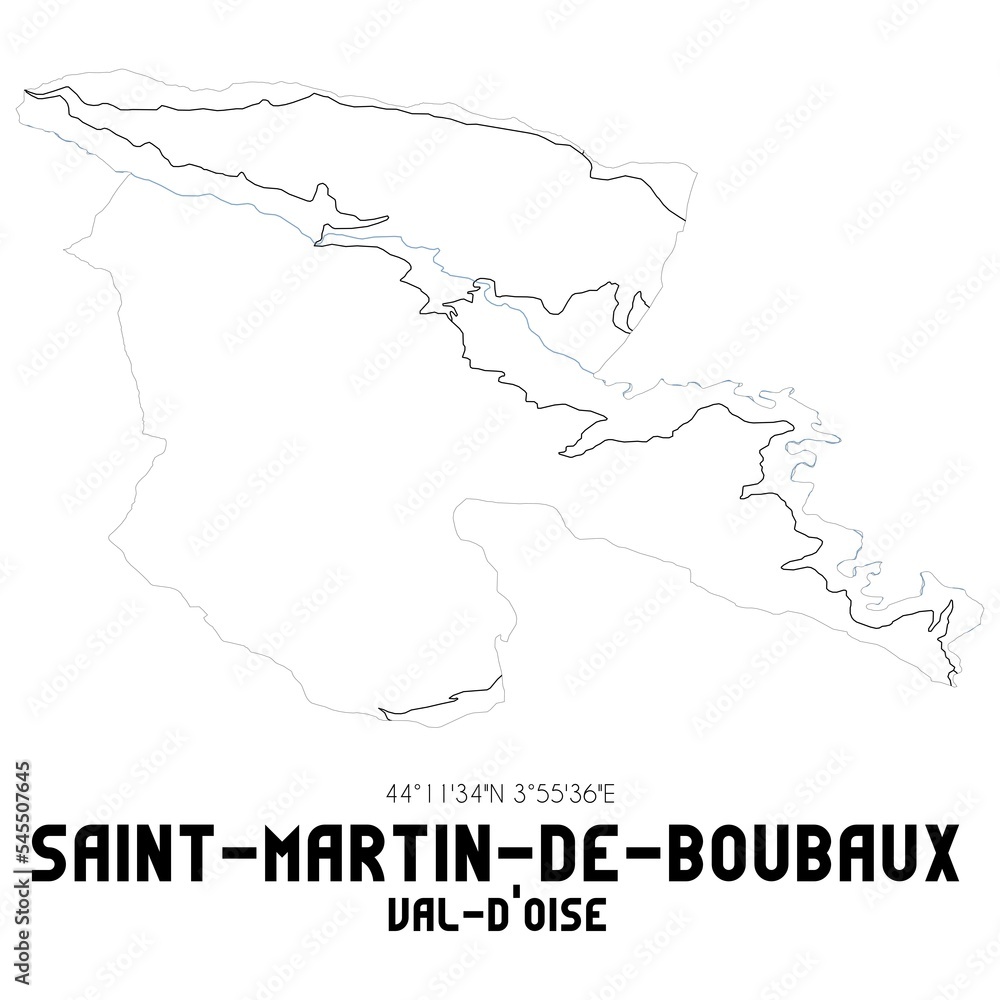 SAINT-MARTIN-DE-BOUBAUX Val-d'Oise. Minimalistic street map with black and white lines.
