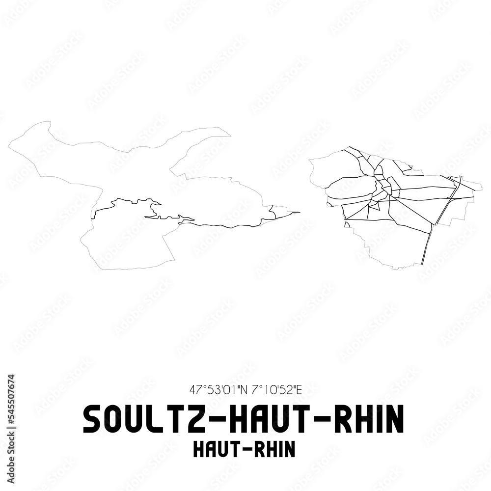 SOULTZ-HAUT-RHIN Haut-Rhin. Minimalistic street map with black and white lines.