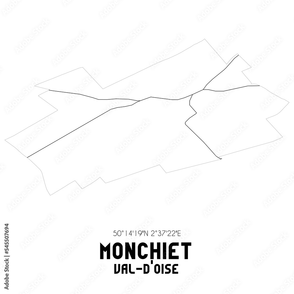 MONCHIET Val-d'Oise. Minimalistic street map with black and white lines. MONCHIET Val-d'Oise. Minimalistic street map with black and white lines.