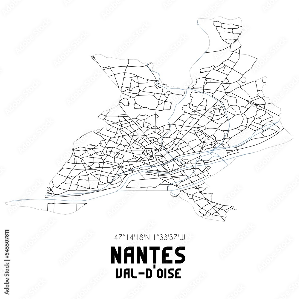 NANTES Val-d'Oise. Minimalistic street map with black and white lines.