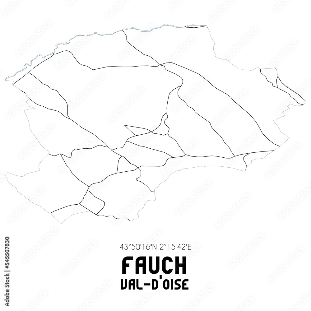 FAUCH Val-d'Oise. Minimalistic street map with black and white lines. FAUCH Val-d'Oise. Minimalistic street map with black and white lines.