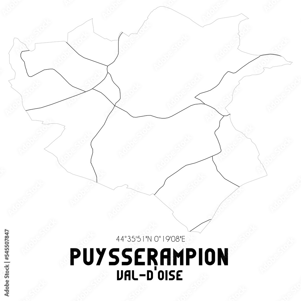 PUYSSERAMPION Val-d'Oise. Minimalistic street map with black and white lines. PUYSSERAMPION Val-d'Oise. Minimalistic street map with black and white lines.
