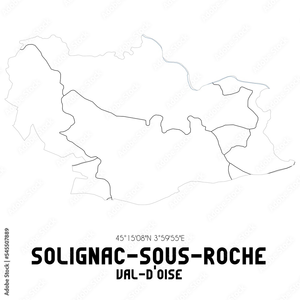 SOLIGNAC-SOUS-ROCHE Val-d'Oise. Minimalistic street map with black and white lines.