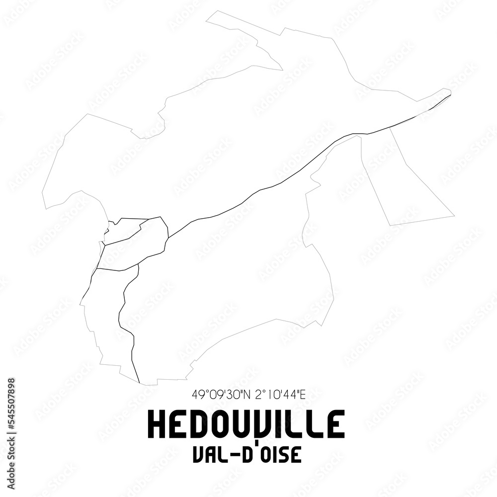 HEDOUVILLE Val-d'Oise. Minimalistic street map with black and white lines.