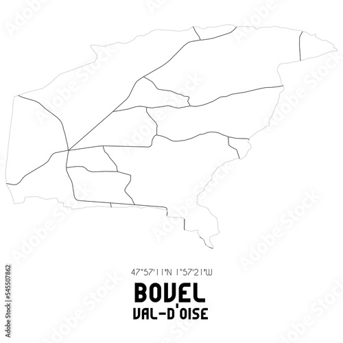 BOVEL Val-d Oise. Minimalistic street map with black and white lines.