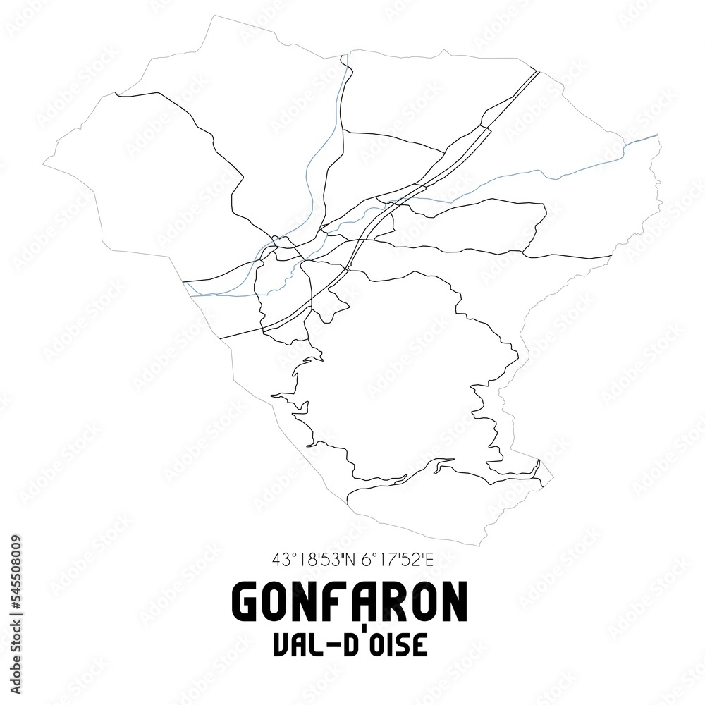 GONFARON Val-d'Oise. Minimalistic street map with black and white lines.