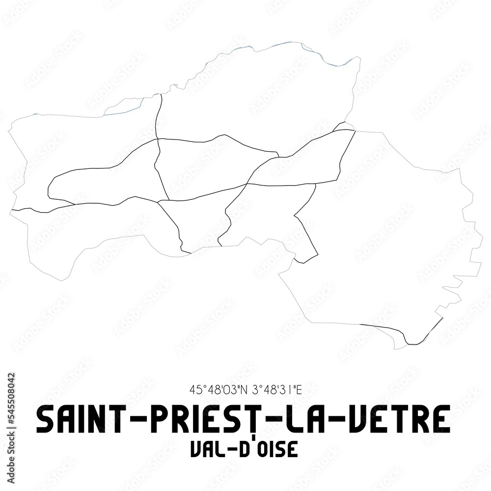 SAINT-PRIEST-LA-VETRE Val-d'Oise. Minimalistic street map with black and white lines.