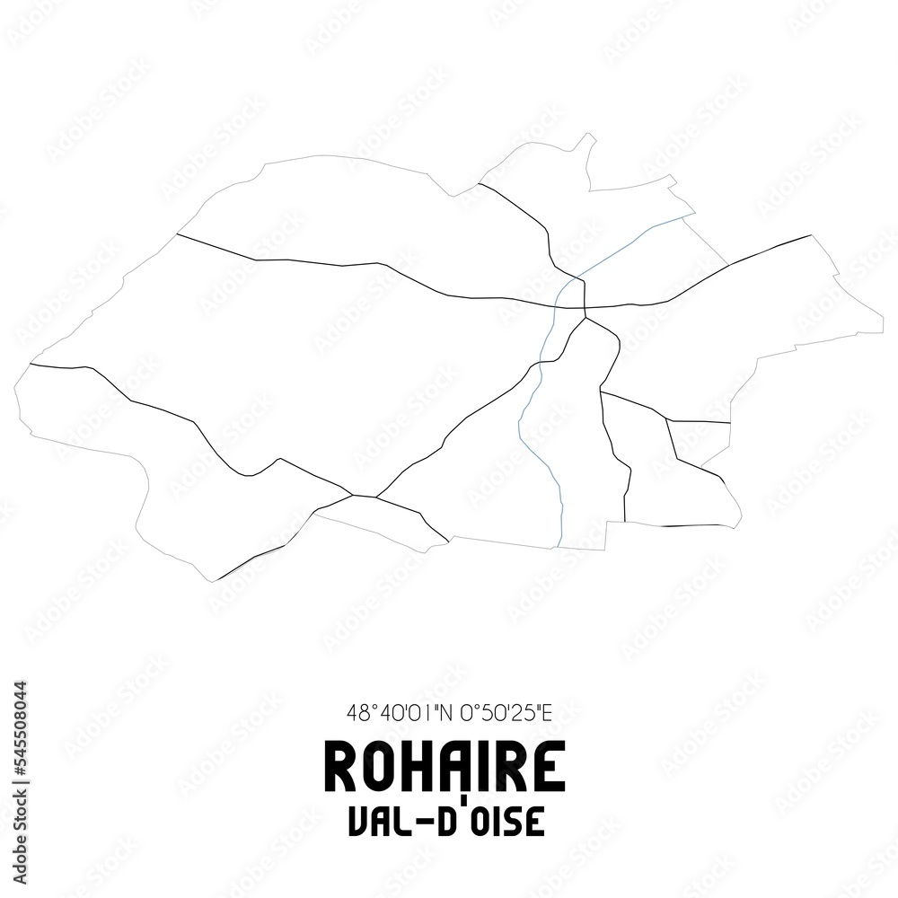 ROHAIRE Val-d'Oise. Minimalistic street map with black and white lines. ROHAIRE Val-d'Oise. Minimalistic street map with black and white lines.