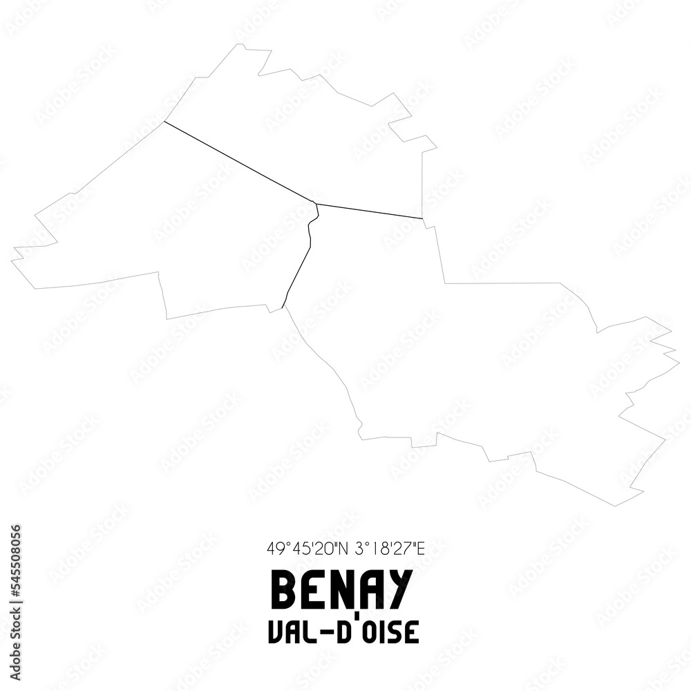 BENAY Val-d'Oise. Minimalistic street map with black and white lines.