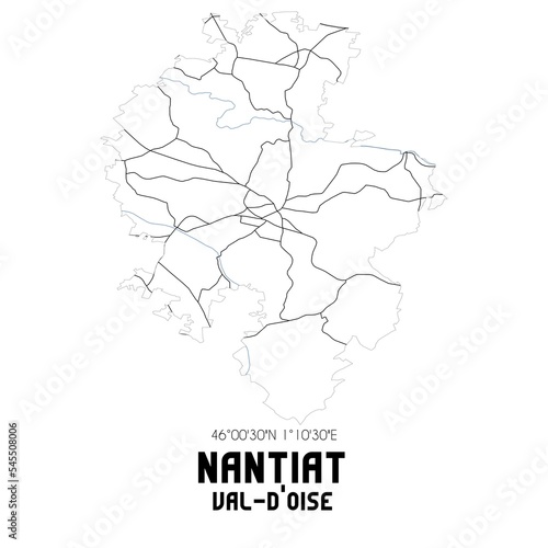 NANTIAT Val-d'Oise. Minimalistic street map with black and white lines.