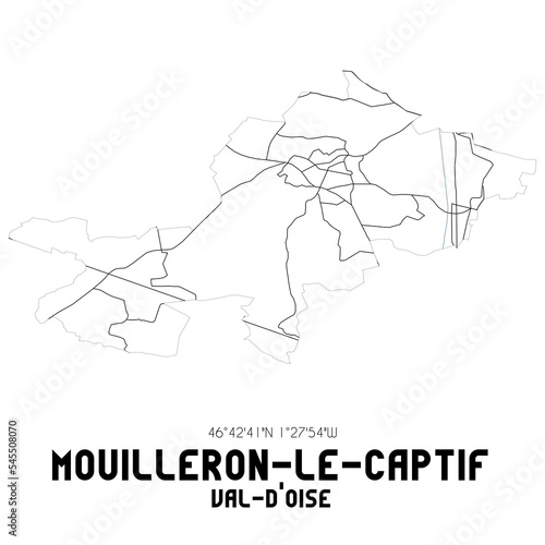 MOUILLERON-LE-CAPTIF Val-d Oise. Minimalistic street map with black and white lines.