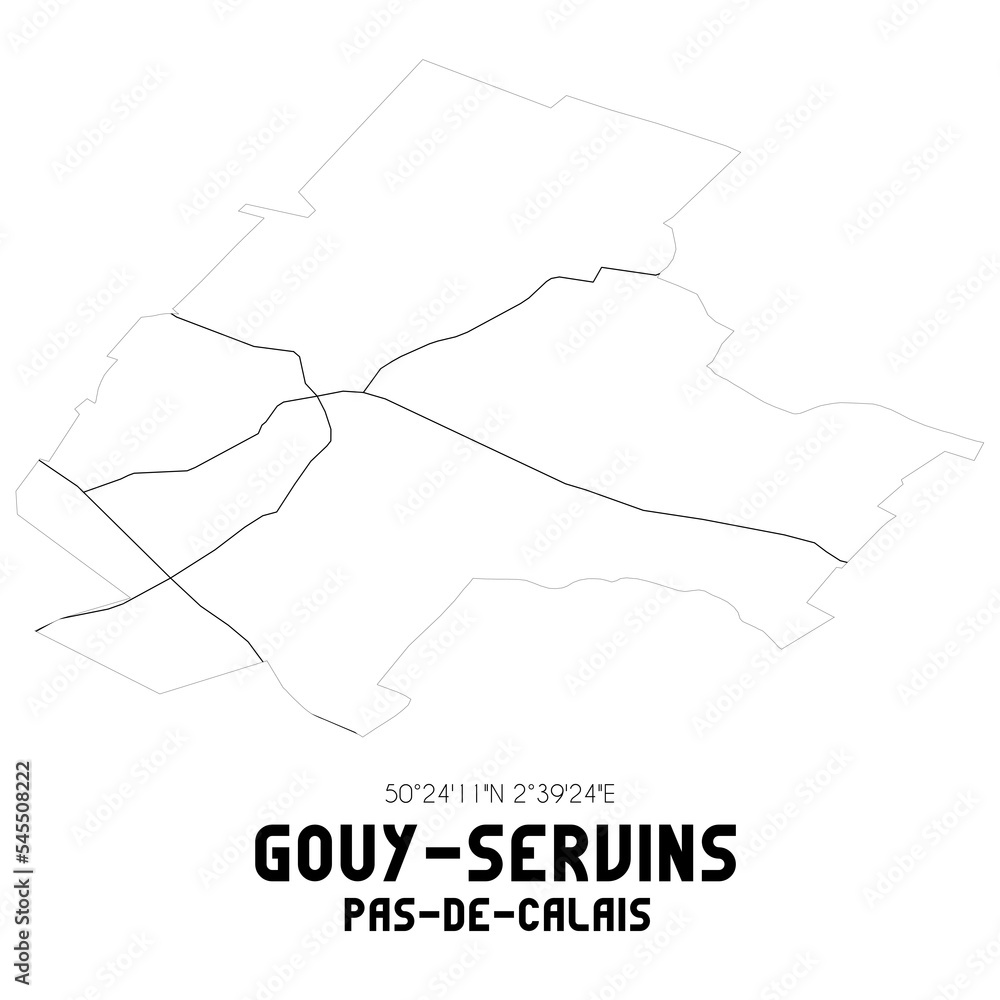 GOUY-SERVINS Pas-de-Calais. Minimalistic street map with black and white lines. GOUY-SERVINS Pas-de-Calais. Minimalistic street map with black and white lines.