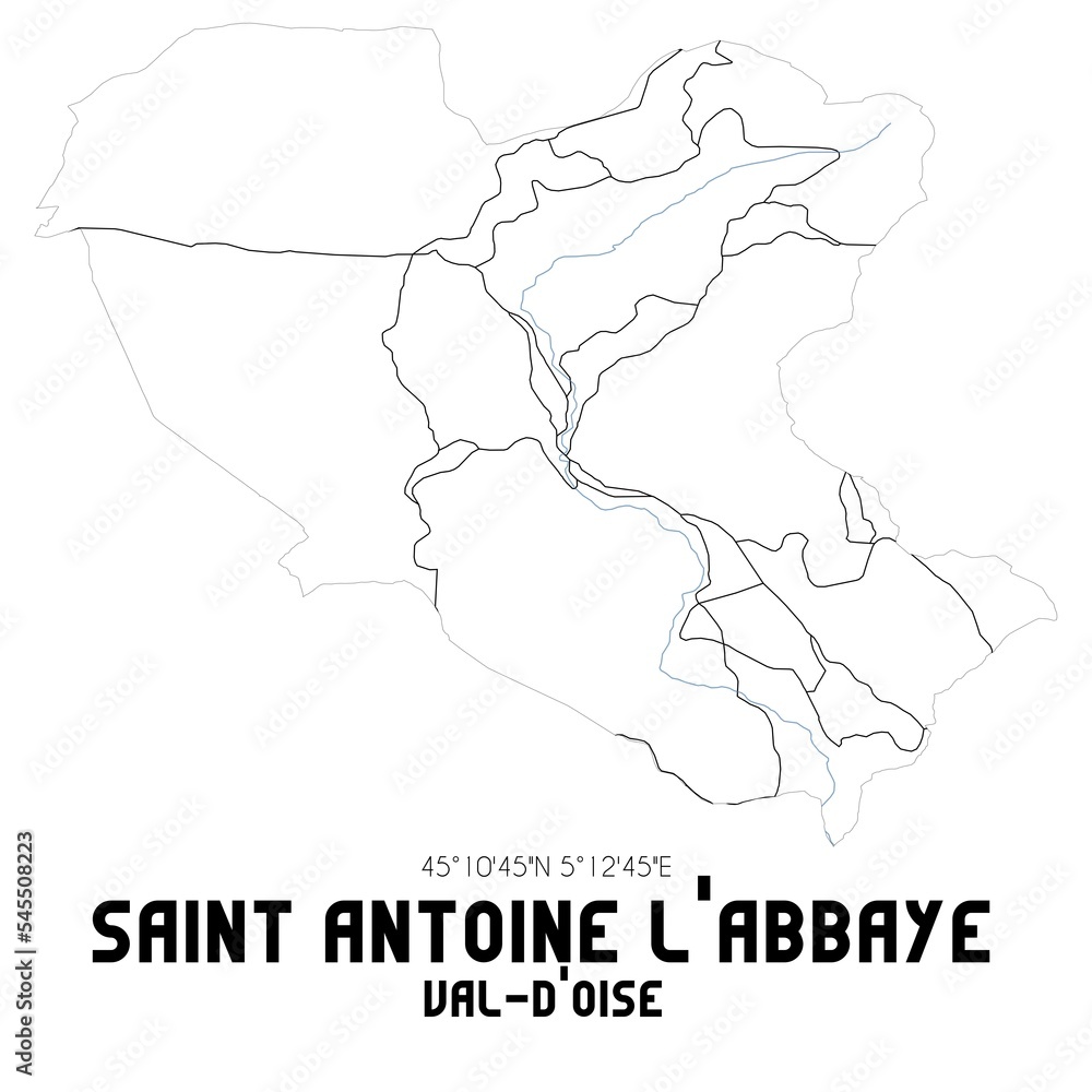 SAINT ANTOINE L'ABBAYE Val-d'Oise. Minimalistic street map with black and white lines.