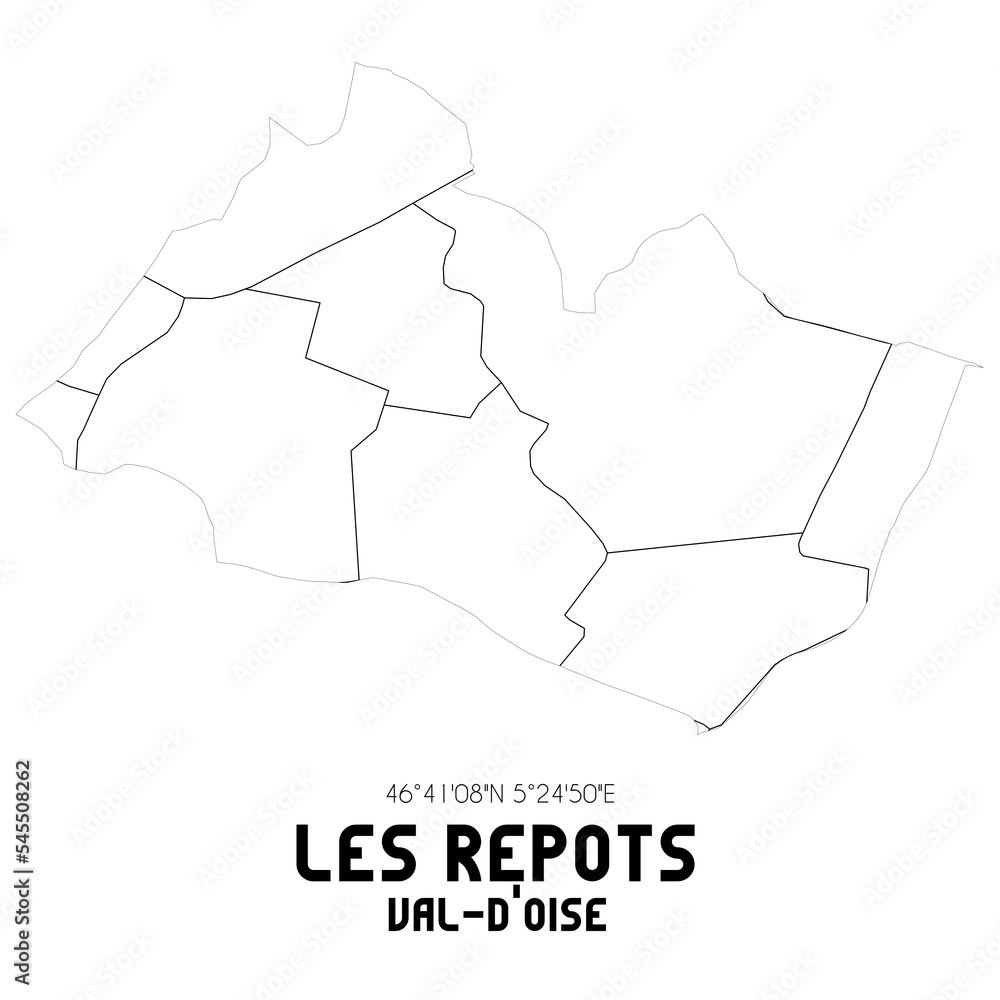 LES REPOTS Val-d'Oise. Minimalistic street map with black and white lines. LES REPOTS Val-d'Oise. Minimalistic street map with black and white lines.
