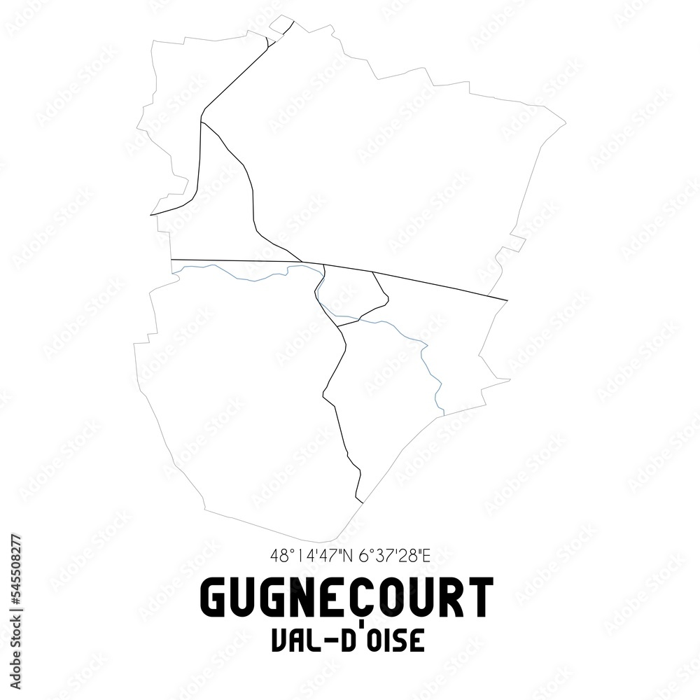 GUGNECOURT Val-d'Oise. Minimalistic street map with black and white lines.