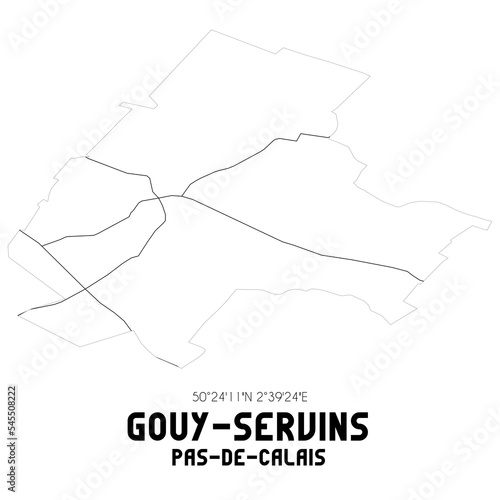 GOUY-SERVINS Pas-de-Calais. Minimalistic street map with black and white lines.