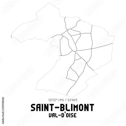 SAINT-BLIMONT Val-d Oise. Minimalistic street map with black and white lines.