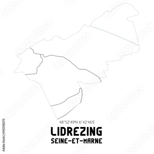 LIDREZING Seine-et-Marne. Minimalistic street map with black and white lines.