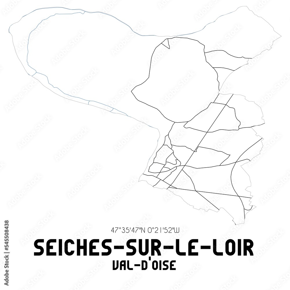 Fototapeta premium SEICHES-SUR-LE-LOIR Val-d'Oise. Minimalistic street map with black and white lines.