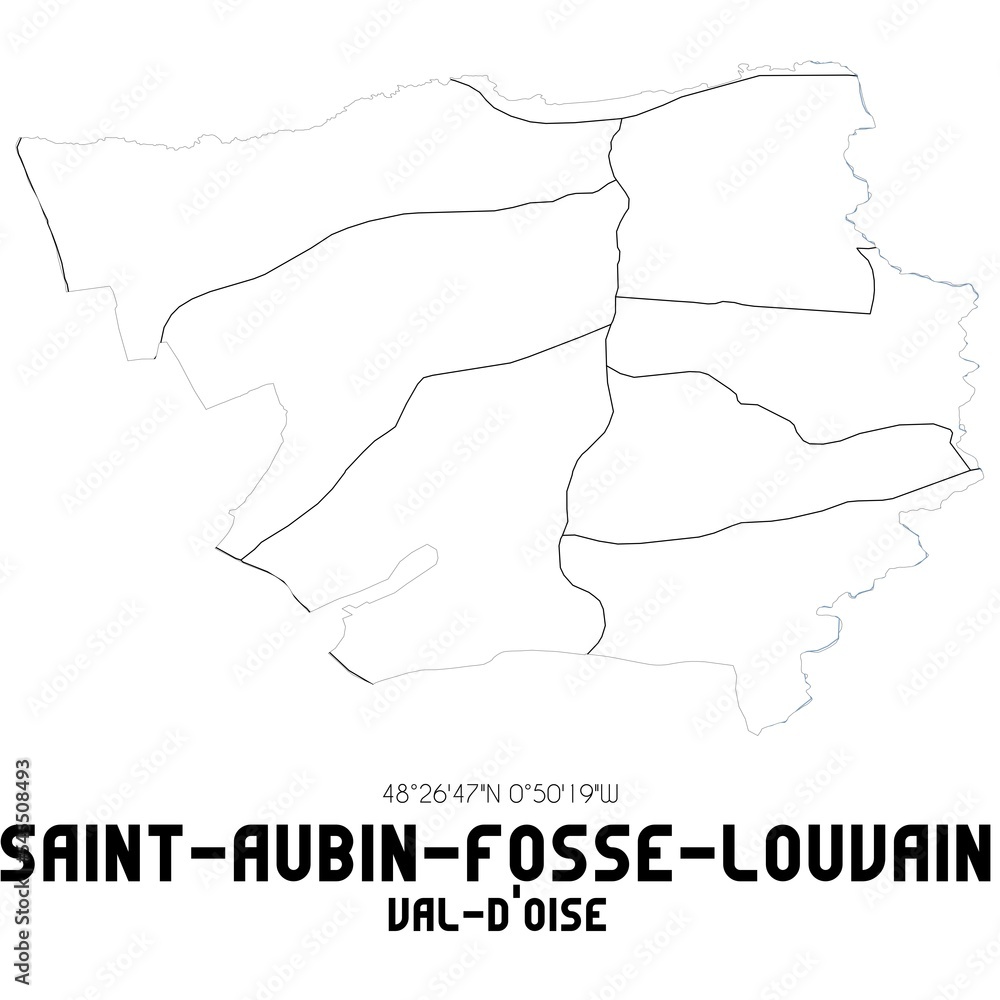 SAINT-AUBIN-FOSSE-LOUVAIN Val-d'Oise. Minimalistic street map with black and white lines.