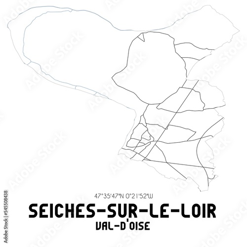 SEICHES-SUR-LE-LOIR Val-d'Oise. Minimalistic street map with black and white lines.