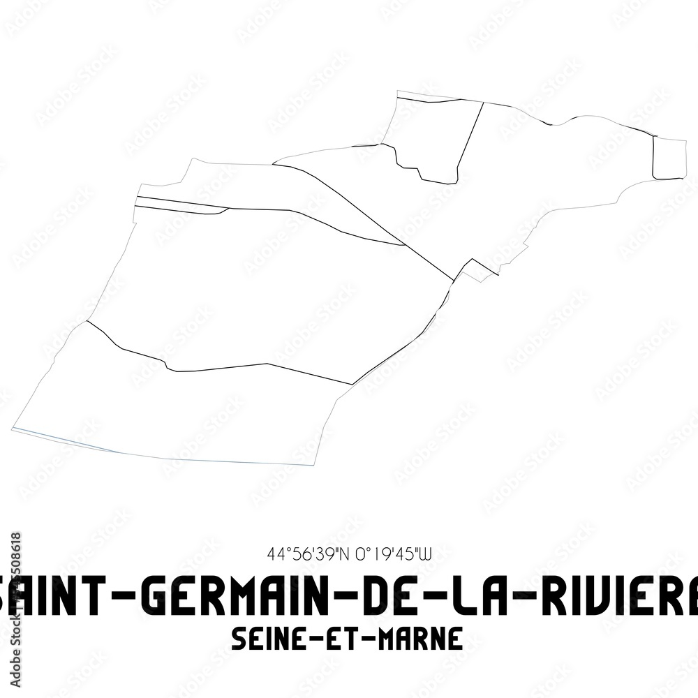 SAINT-GERMAIN-DE-LA-RIVIERE Seine-et-Marne. Minimalistic street map with black and white lines. SAINT-GERMAIN-DE-LA-RIVIERE Seine-et-Marne. Minimalistic street map with black and white lines.