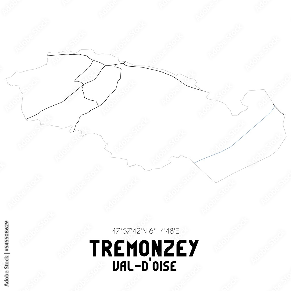 TREMONZEY Val-d'Oise. Minimalistic street map with black and white lines. TREMONZEY Val-d'Oise. Minimalistic street map with black and white lines.