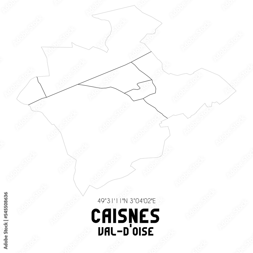 CAISNES Val-d'Oise. Minimalistic street map with black and white lines.