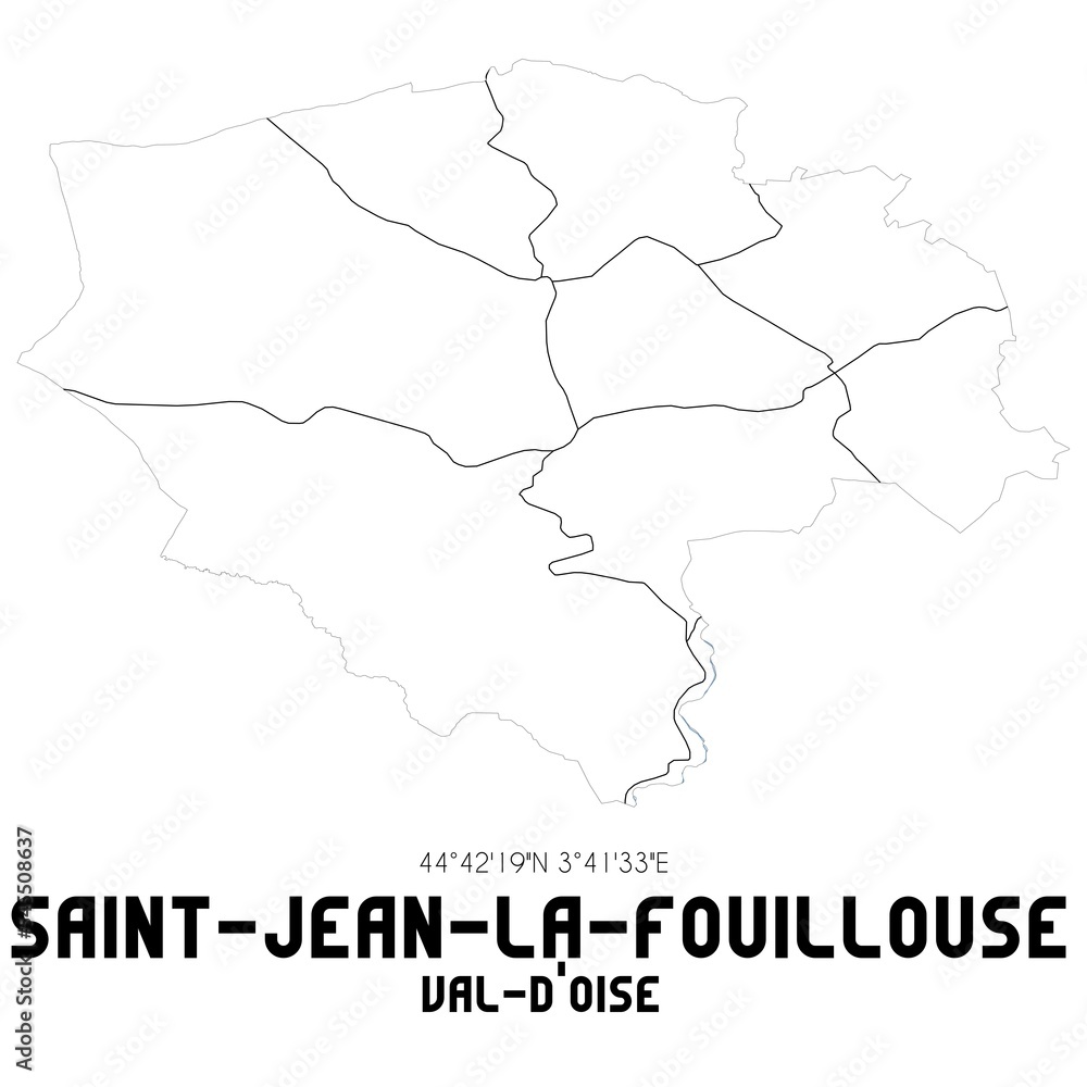 SAINT-JEAN-LA-FOUILLOUSE Val-d'Oise. Minimalistic street map with black and white lines.