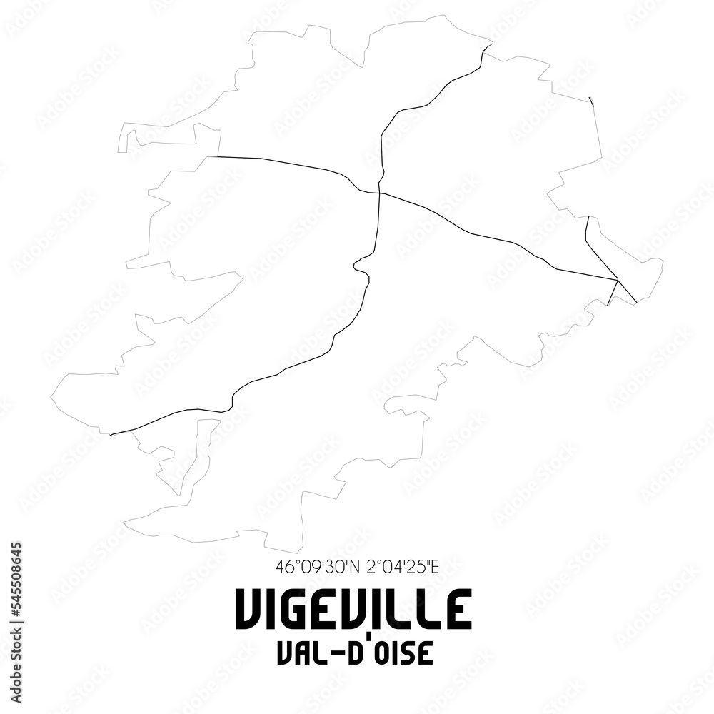 VIGEVILLE Val-d'Oise. Minimalistic street map with black and white lines.
