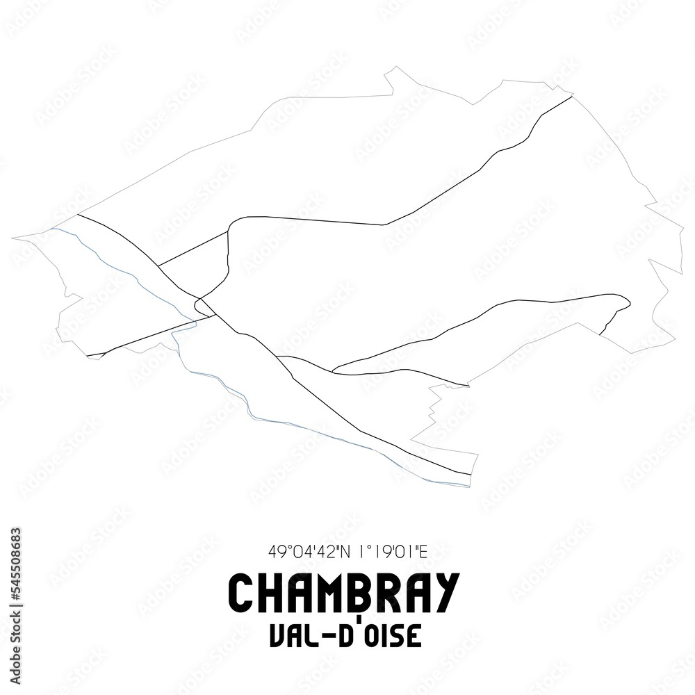 CHAMBRAY Val-d'Oise. Minimalistic street map with black and white lines. CHAMBRAY Val-d'Oise. Minimalistic street map with black and white lines.