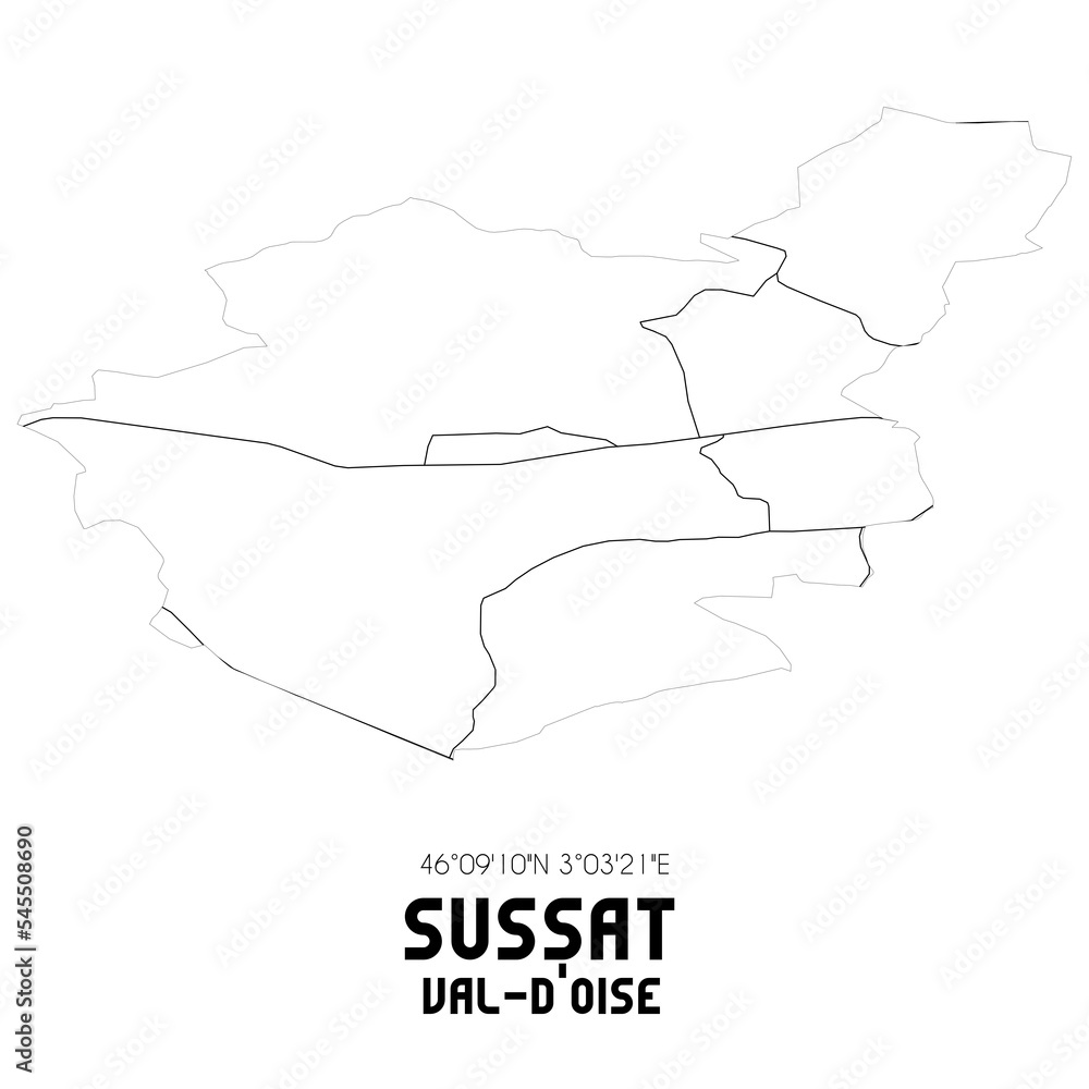 SUSSAT Val-d'Oise. Minimalistic street map with black and white lines.
