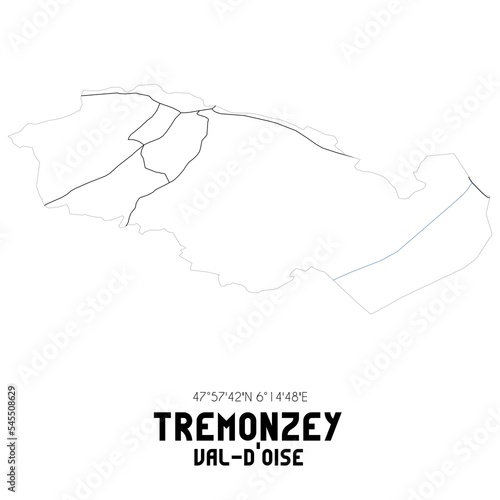 TREMONZEY Val-d Oise. Minimalistic street map with black and white lines.