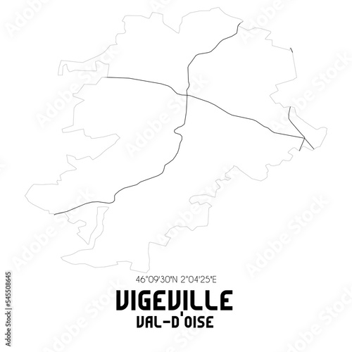 VIGEVILLE Val-d'Oise. Minimalistic street map with black and white lines.