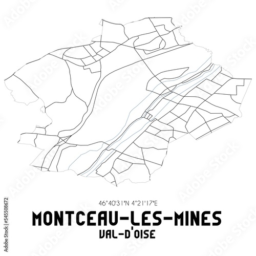MONTCEAU-LES-MINES Val-d'Oise. Minimalistic street map with black and white lines.