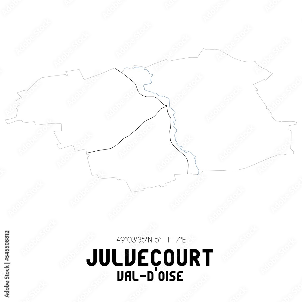 JULVECOURT Val-d'Oise. Minimalistic street map with black and white lines.