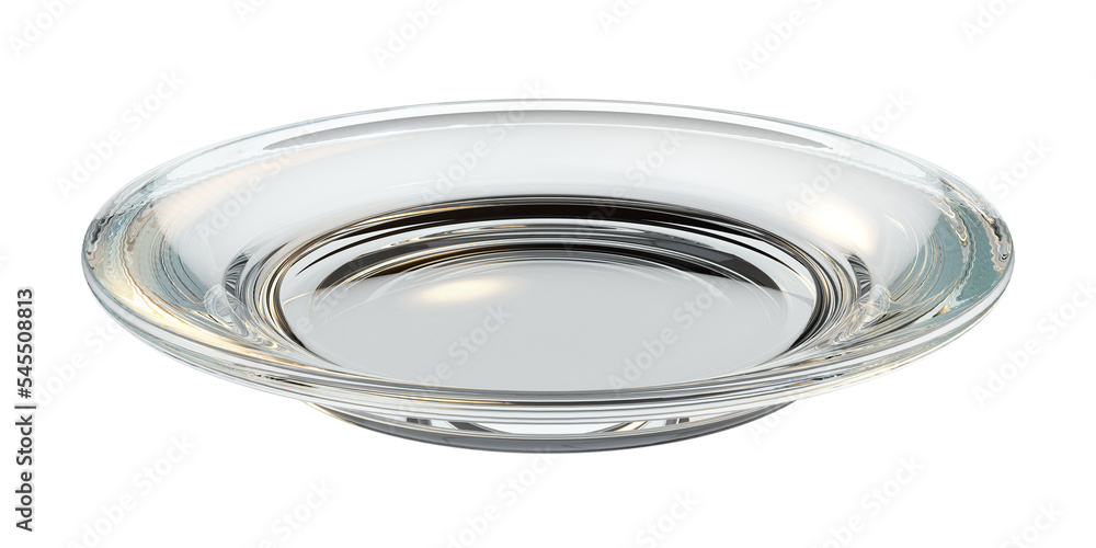 Isolated Transparent Plate in Glass Material, Crockery on White Background, Realistic Shot of 3D Illustration. Isolated Transparent Plate in Glass Material, Crockery on White Background, Realistic Shot of 3D Illustration.