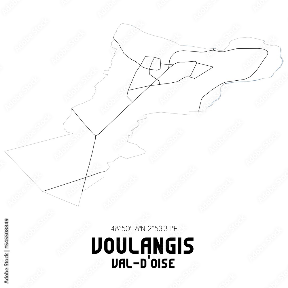 VOULANGIS Val-d'Oise. Minimalistic street map with black and white lines.
