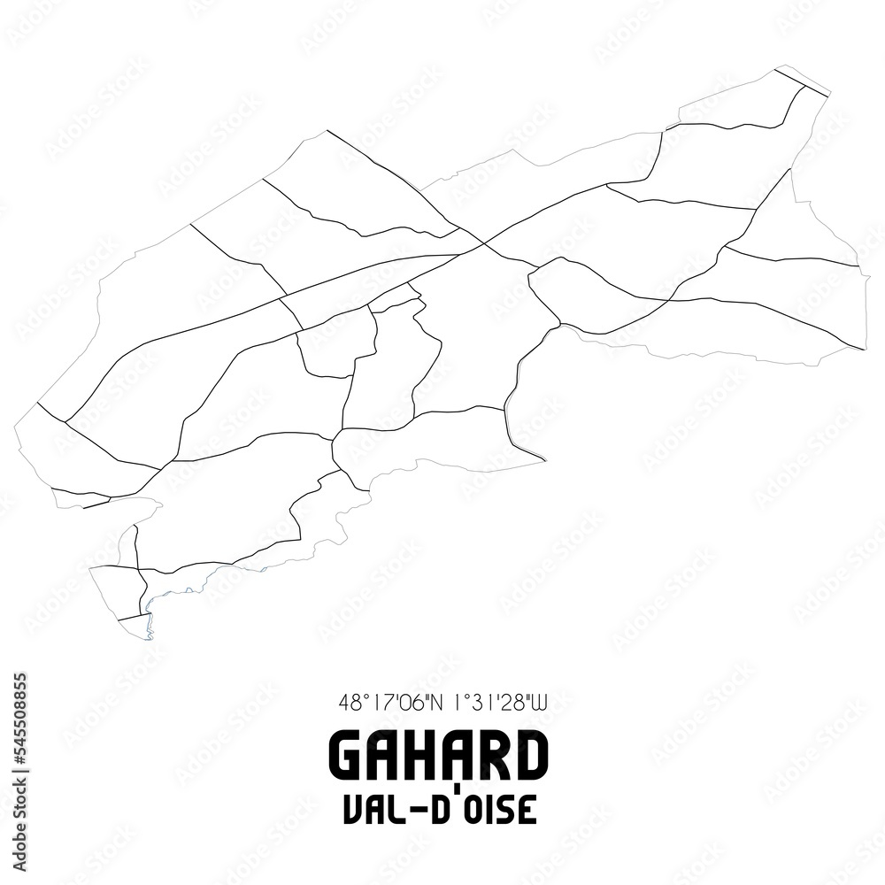GAHARD Val-d'Oise. Minimalistic street map with black and white lines. GAHARD Val-d'Oise. Minimalistic street map with black and white lines.