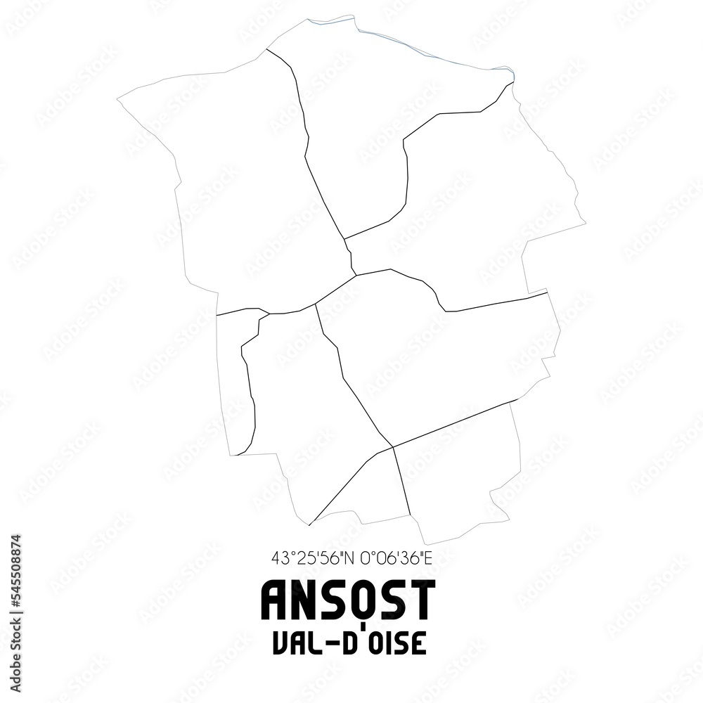 ANSOST Val-d'Oise. Minimalistic street map with black and white lines. ANSOST Val-d'Oise. Minimalistic street map with black and white lines.
