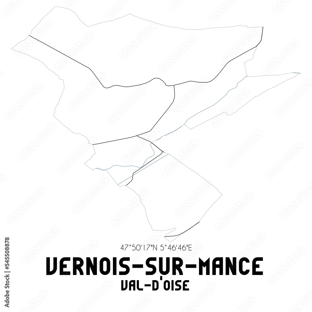 VERNOIS-SUR-MANCE Val-d'Oise. Minimalistic street map with black and white lines. VERNOIS-SUR-MANCE Val-d'Oise. Minimalistic street map with black and white lines.