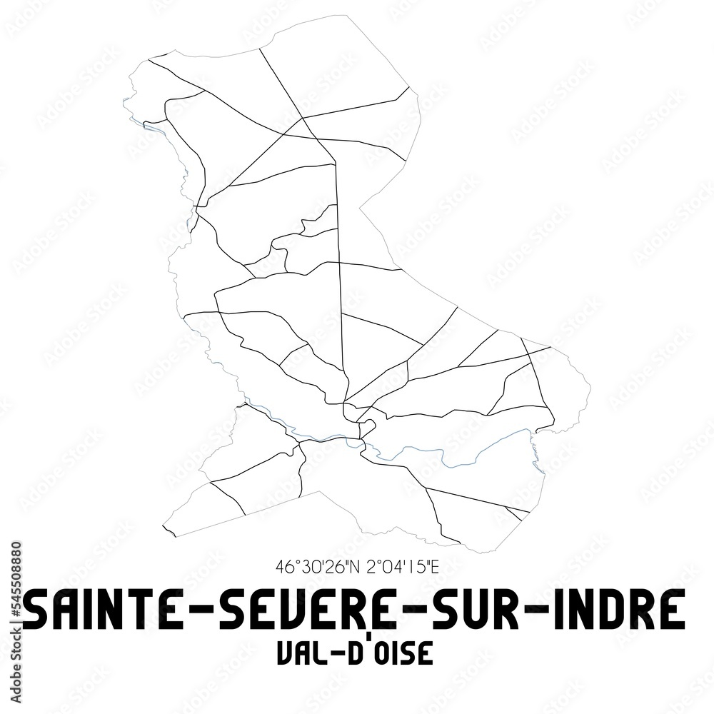 SAINTE-SEVERE-SUR-INDRE Val-d'Oise. Minimalistic street map with black and white lines.