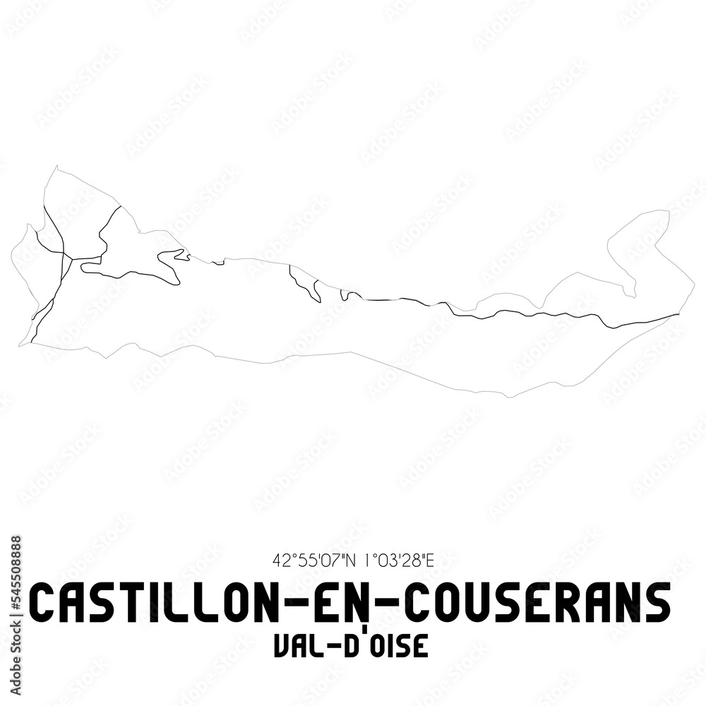 CASTILLON-EN-COUSERANS Val-d'Oise. Minimalistic street map with black and white lines.