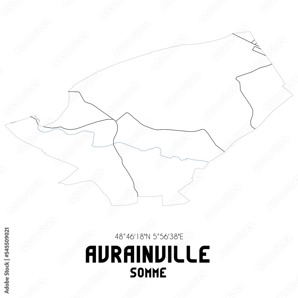 AVRAINVILLE Somme. Minimalistic street map with black and white lines. AVRAINVILLE Somme. Minimalistic street map with black and white lines.